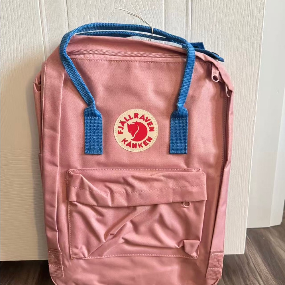 Backpack - Dusty Pink with Blue Handles